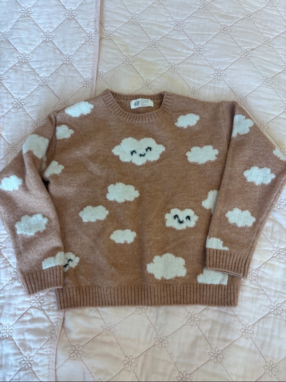 H&M Brown Crewneck Sweater with White Cloud Motif